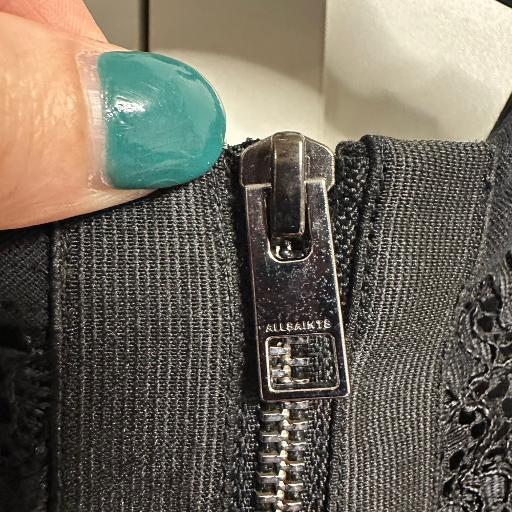 AllSaints Kiro Dress Womens Size 6 Black Lace Cutout Bodycon Mini LBD Cocktail - Picture 11 of 13
